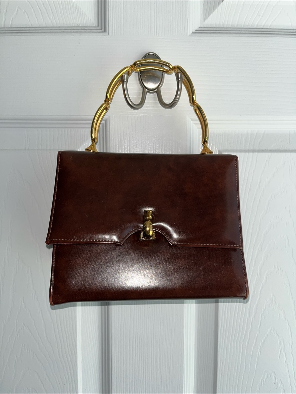 Vintage Original by Caprice Bag Brown Leather Satchel with Gold Handle